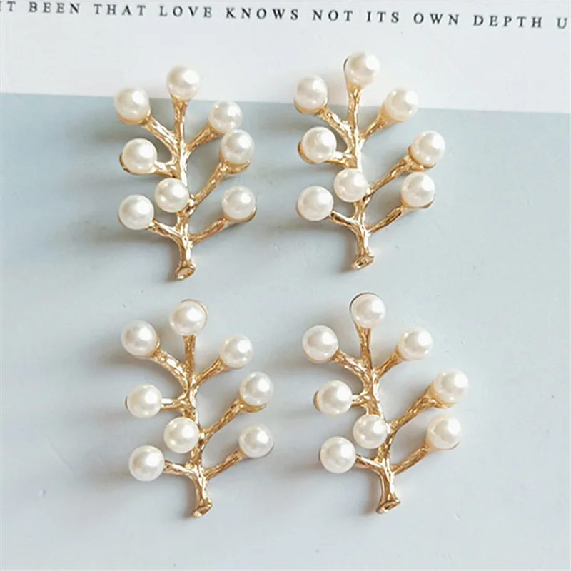 

50pcs 20*32mm Gold Color Imitation Pearl Leaf Branch Charm Branch Pendant DIY for Handmade Wedding Jewelry Making wholesale