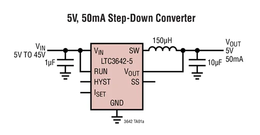 LTC3642 LTC3642EDD LTC3642IDD LTC3642EMS8E LTC3642IMS8E LDTJ LTDTH - แรงดันไฟฟ้าสูง 50mA ตัวแปลงขั้นตอนลงแบบซิงโครนัส