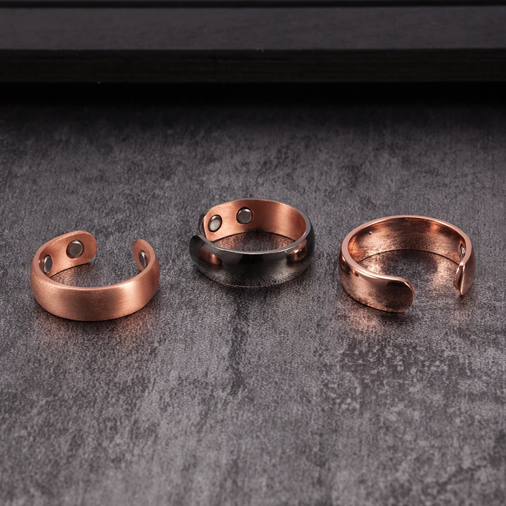 Vinterly Pure Copper Rings Magnetic 6mm Adjustable Open Cuff Finger Finished High Magnet Health Energy Mens Minimalist Jewelry