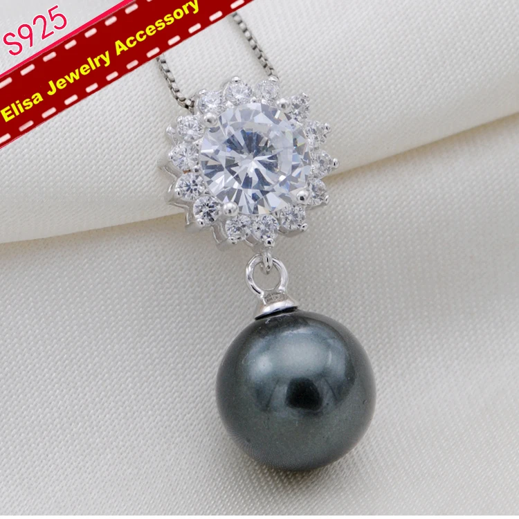 Shinning Flower Pearl Pendant Holder Micro Rhinestones Pendant Settings S925 Sterling Silver Color 3Pieces/Lot