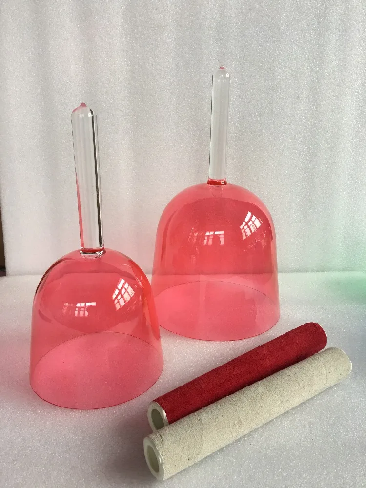 

2pcs Red crystal singing bowls with handle perfect 5th octave C high crown and 4th octave C Root chakras top and bottom chakras