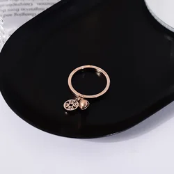 YUN RUO Claaic Vintage Lucky Copper Coin Ring Rose Gold Color Lady's Birthday Gift Woman Fashion Titanium Steel Jewelry Not Fade