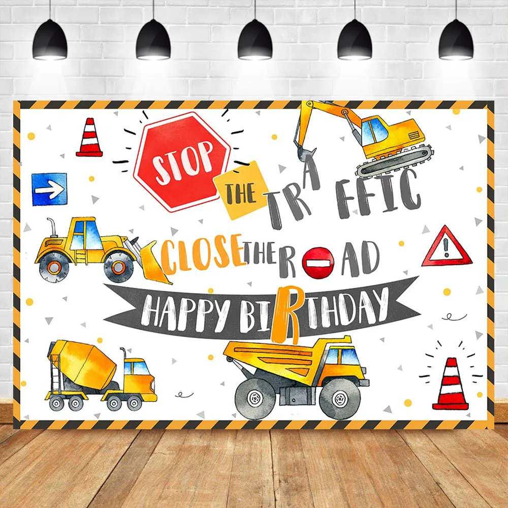 

Under Construction Birthday Backdrop Excavator Boy Birthday Party Banner Photo Background Child Kids Photography Backdrops