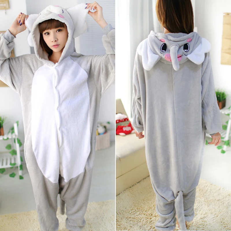 

Thick Adult Winter Warm Cartoon Animal Soft Falnnel New Blue Grey Elephant Pajamas Onesies Cosplay Xmas Halloween Party Costume