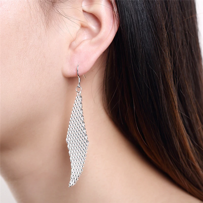 DOTEFFIL 925 Sterling Silver Intertwined Network Drop Earrings Woman Wedding Engagement Party Jewelry