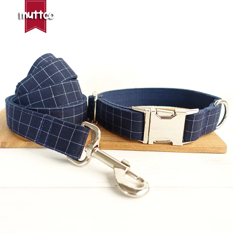 

MUTTCO retailing cool plaid handmade dog collar THE DEEP BLUE PLAID 5 sizes comfortable dog collars and leashes set UDC021