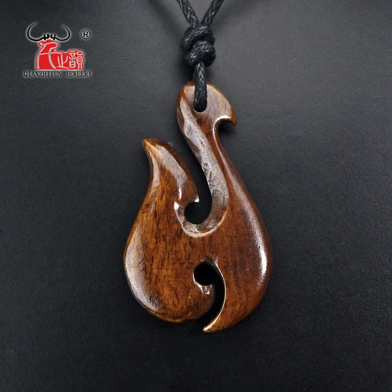 GX119 Hot Sale New Zealand Maori Pendant Jewelry Handmade Carved Yak Bone Fish Hook necklace men Choker for surfing