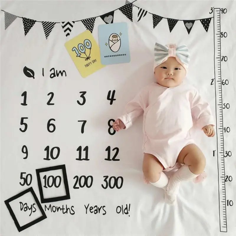 

100x100cm Baby Milestone Blankets Muslin Newborn Photography Background Props Infant Swaddle Wrap Bed Quilt Kids Bath Towel