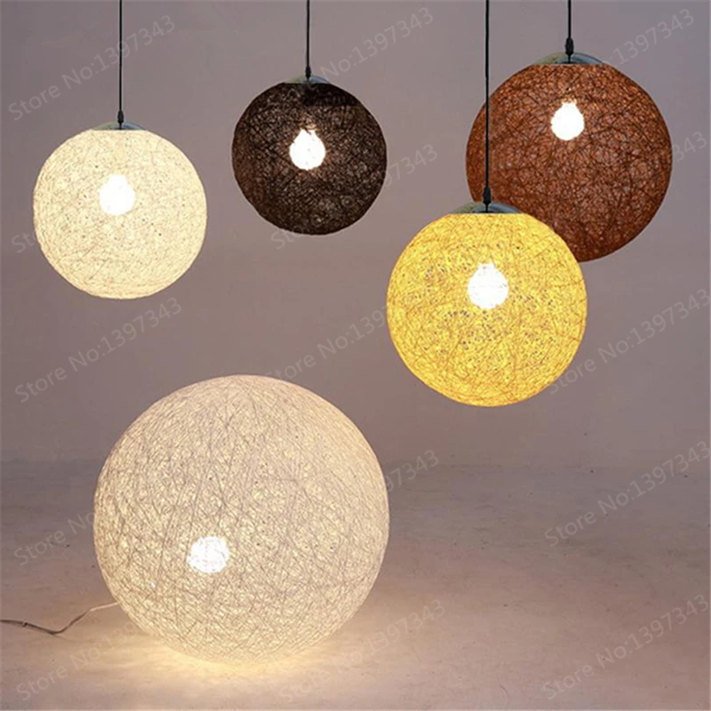 Lampe suspendue en forme de Globe, 12 couleurs au choix, 25cm/35cm/50cm, en chanvre, pour chambre à coucher, nordique, nordique, rustique, américain