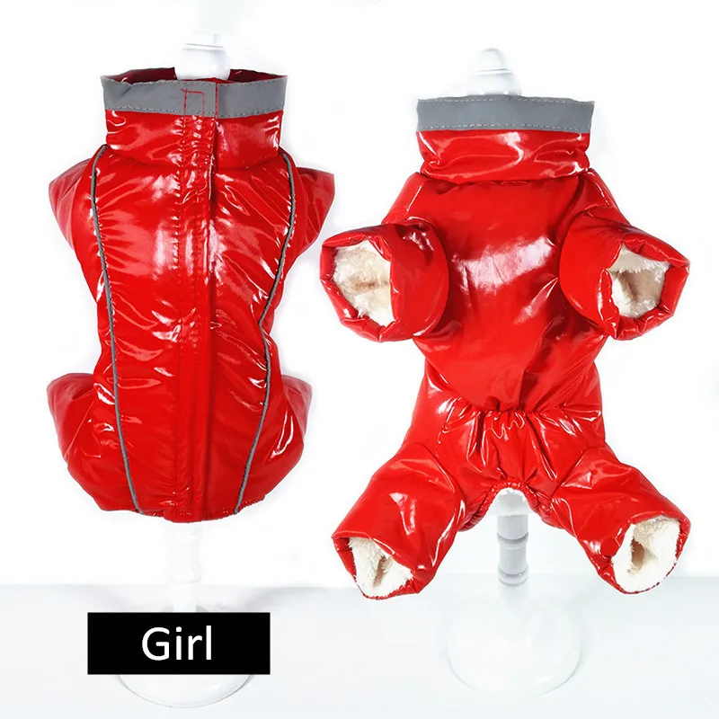 GLORIOUS KEK Dog Clothes Winter Waterproof Dog Overalls for Chihuahua Yorkie Reflective Thicken Warm Girl/Boy Dog Puffy Coat Red