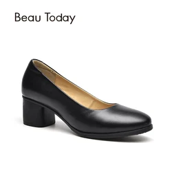 BeauToday Women Pumps Nappa Cow Leather Round Toe Office Ladies Genuine Leather High Heel Work Shoes Handmade 15030