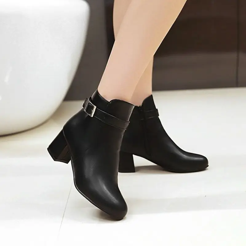 QPLYXCO Ankle Boots Women New Fashion High Heels Round Toe Zip Big Small Size 31-45 Spring Autumn Winter Zipper Short Boots 3-9