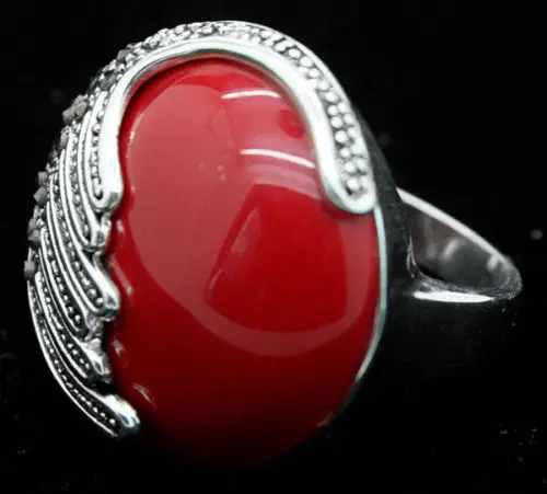 latest design lady's 25mm Red Coral 925 Sterling CZ Marcasite Ring Size 7/8/9/10Luxury Girls Wedding