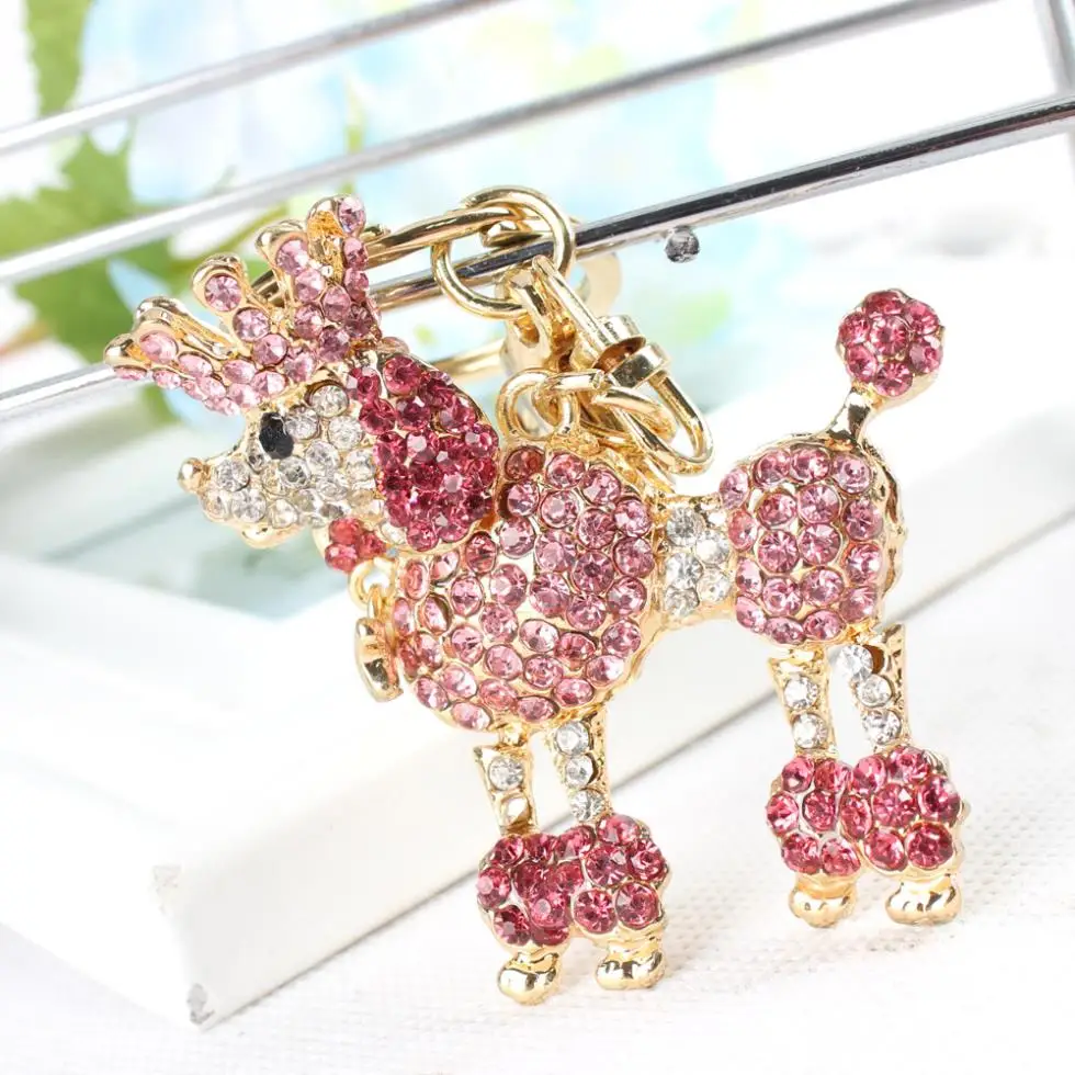 Crown Poodle Dog Keyring Lovely Cute Rhinestone Crystal Pendant Charm Purse Bag Car Key Chain Birthday Party Gift