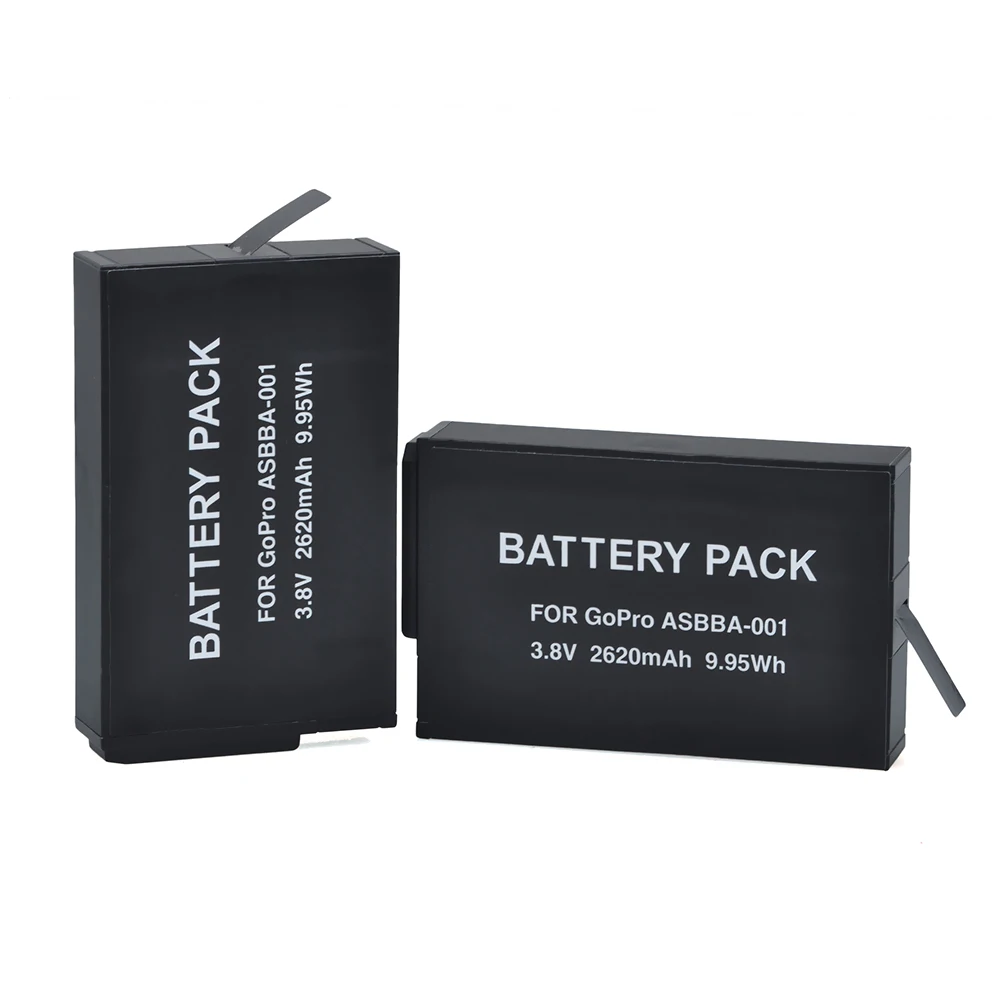2x 2620mAh ASBBA-001 ASBBA 001 Battery and Dual USB Charger for Gopro Fusion 360-Degree Action Camera Batteries