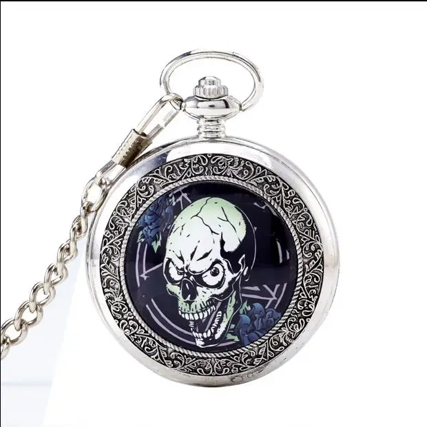 fashion skull pocket watch men women watches pandent with FOB chain PO780