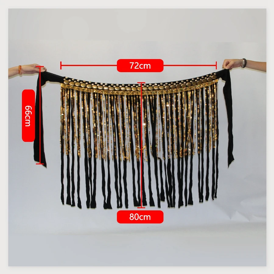 Tribal dance Long Fringe Hip Scarf Belly Dance Coin Belt