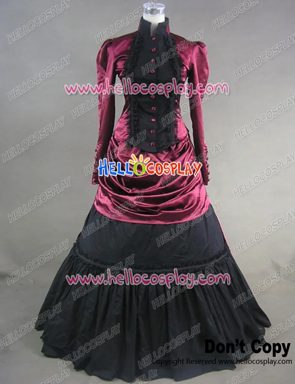 Victorian Satin French Bustle Formal Ball Gown Reenactment Lolita Dress Costume H008