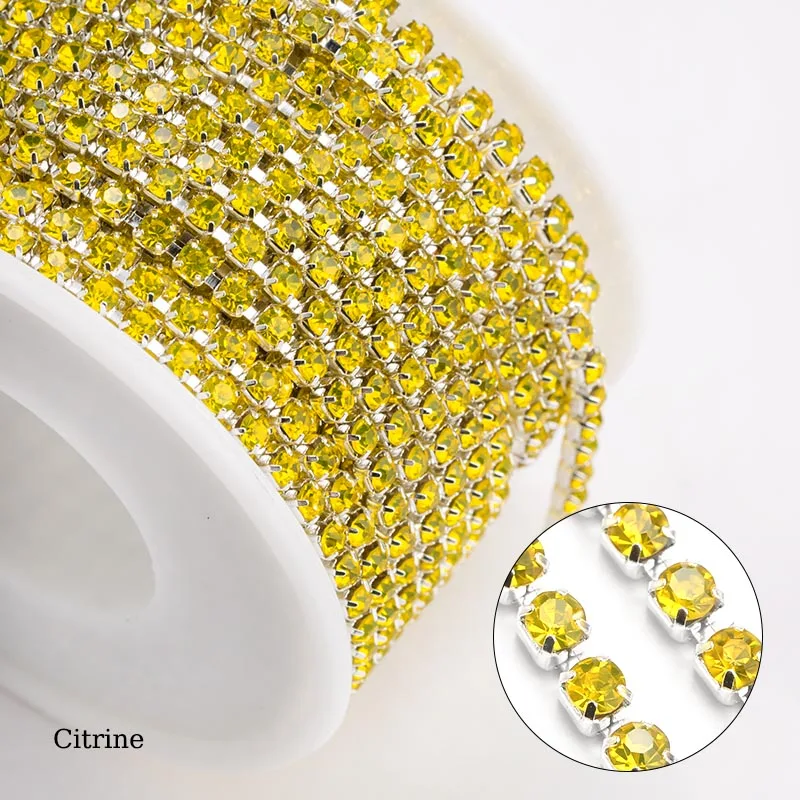 QIAO10yards/roll SS6 SS12 Veel Kleur Nieuwe Aanbiedingen Kristalglas Strass Ketting DIY Mode Accessoires Sluiten Strass Cup Keten