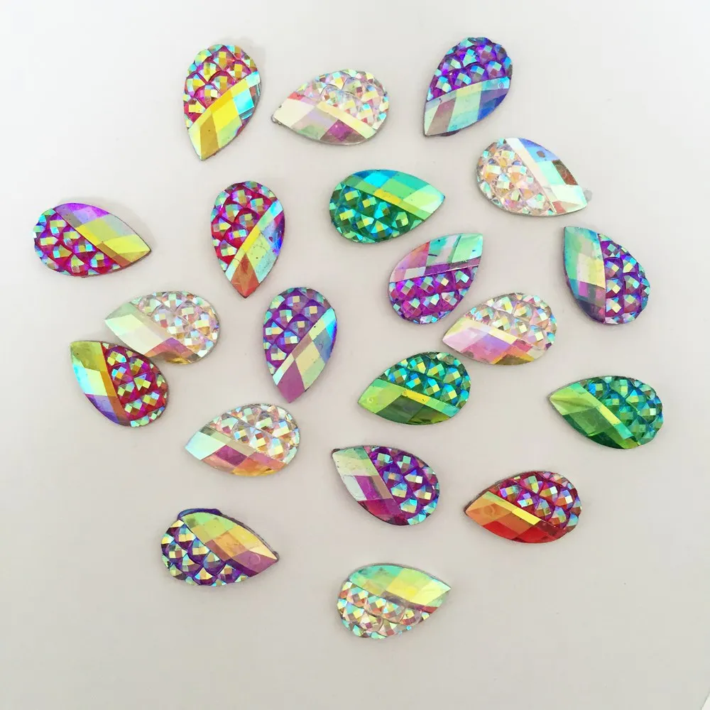 100PCS AB mixed Resin Drop shape Flatback Rhinestone Wedding decoration DIY  handcrafts and birthdayparty decoration  C50A