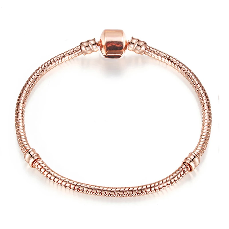 Charm Bracelet Rose Gold Plated Silver Color Alloy Snake Chain Basic Bracelets For Fashion Women Bead DIY Jewelry Dropshiping