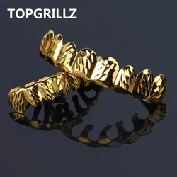 TOPGRILLZ New Fit Gold Silver Color D-Cut Top & Bottom Teeth Grillz With Silicone Hip Hop Rock Jewelry Christmas Gift