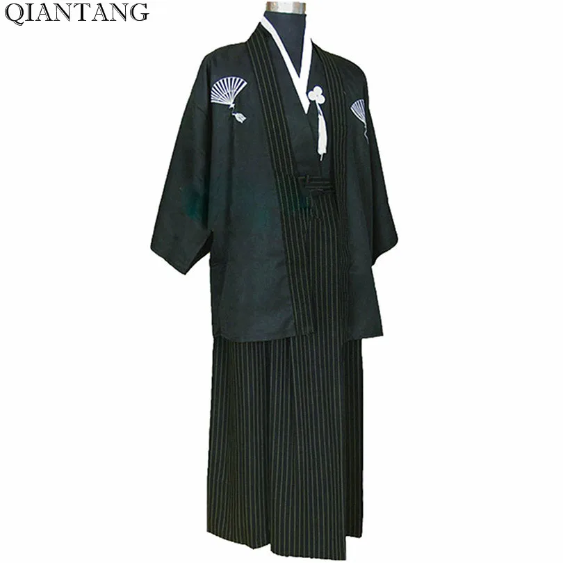 

Special Offer Black Vintage Japanese Men's Kimono Yukata Stage Performance Dance Costumes Quimono One Size H0016