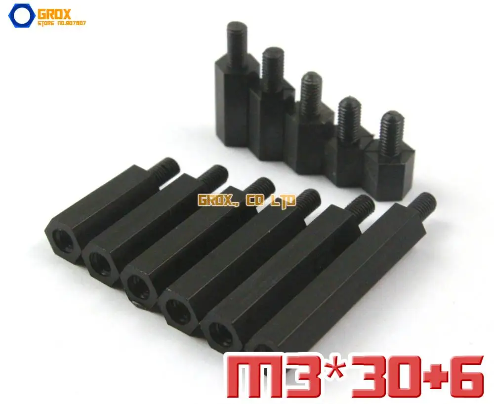 100 Pieces Black Nylon M3 x 30 + 6mm Female to Male PCB Motherboard Standoff Hex Spacer