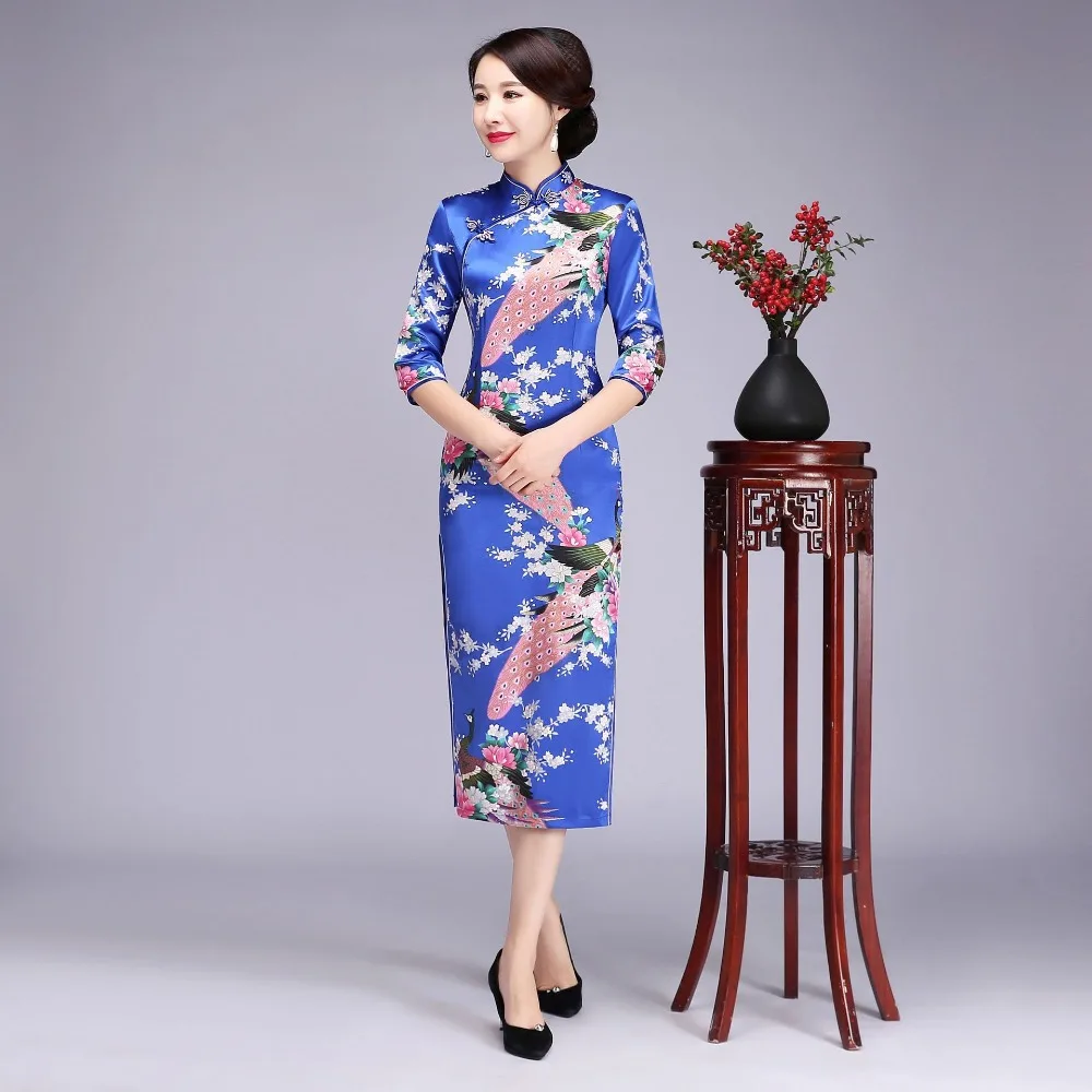 

6XL Chinese Traditional cheong-sam Long Qipao Sexy Furcal Slim Sociality Dress Half Sleeve Vintage Women Long Dress