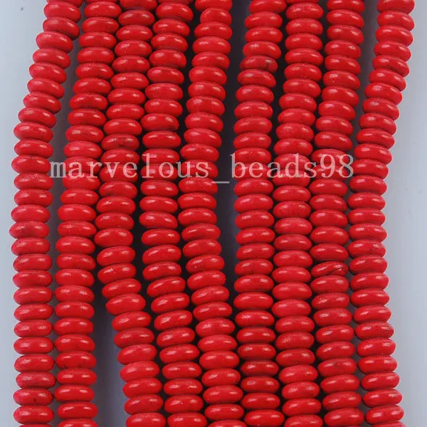 Fashion Jewelry 3x6mm Red Howlite Rondelle Loose Bead 15 1/2 