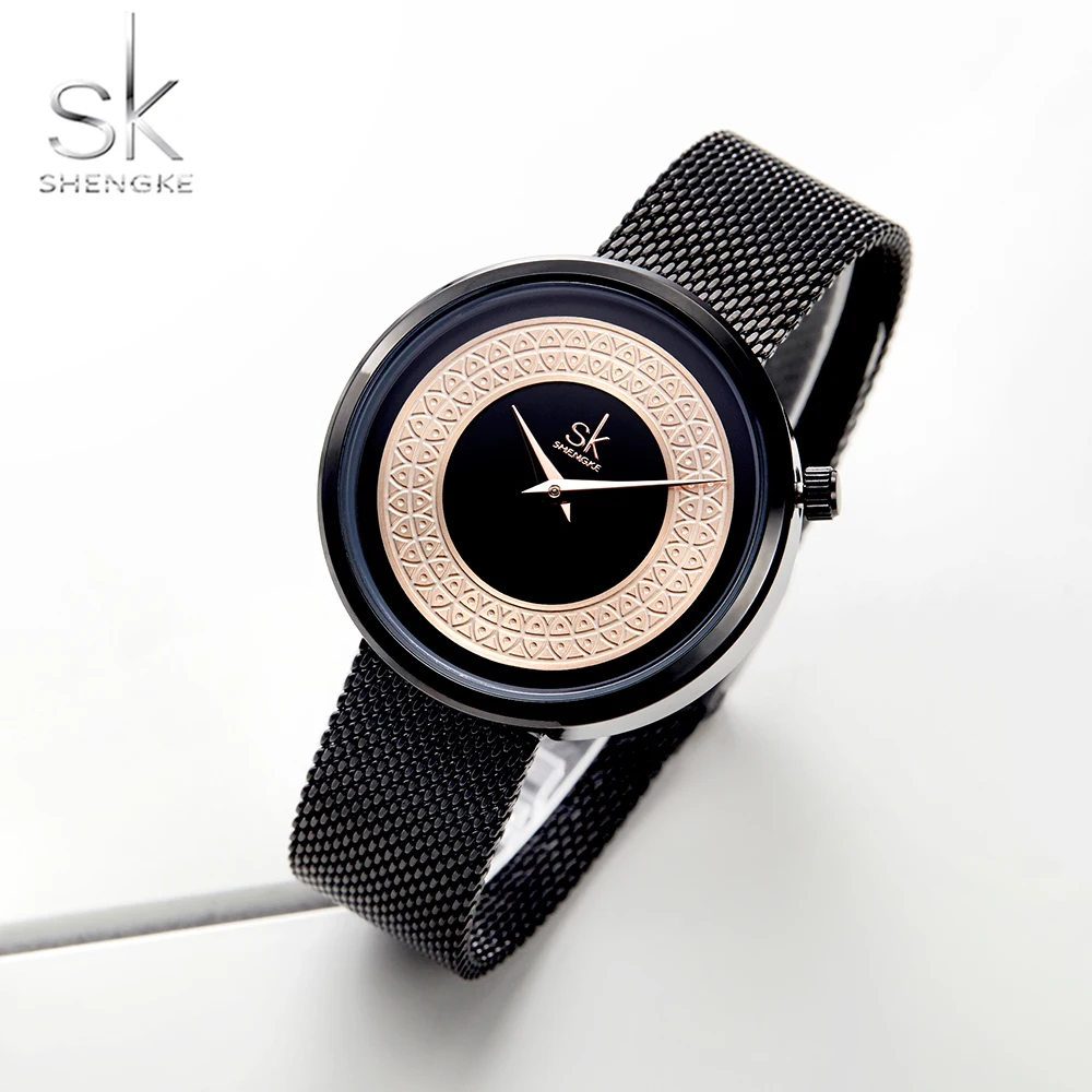 Shengke-Reloj de malla metálica para mujer, accesorio de moda, diseño Vintage, marca de lujo, clásico, Bayan Kol Saati