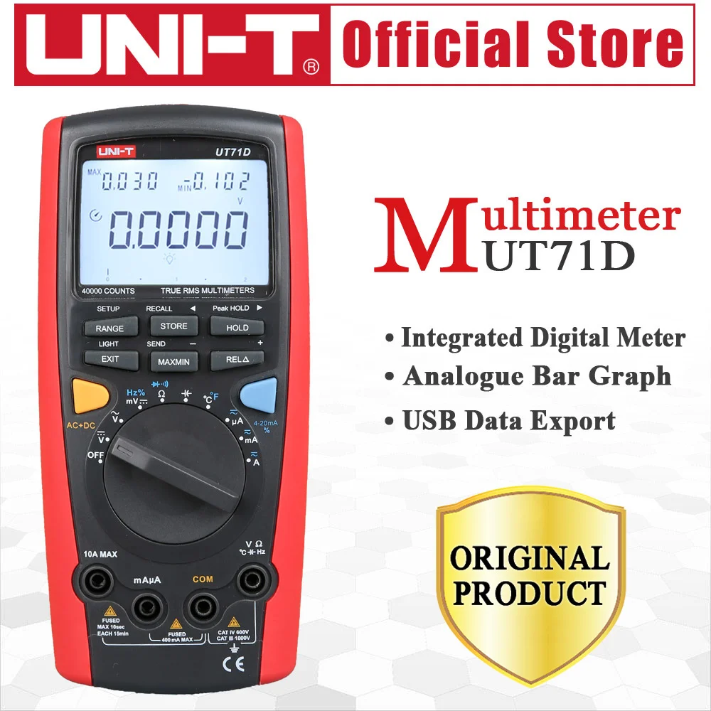 UNI-T UT71D Smart Multimeter Intelligent True RMS Digital Volt Amp Ohm Capacitance Meter Thermometer USB Interface PC Software