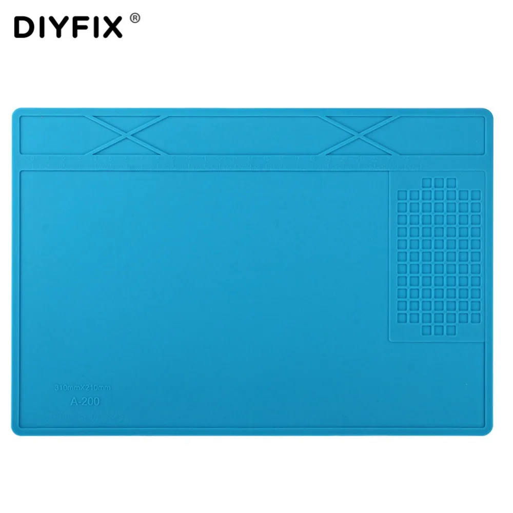 DIYFIX 31x21cm لوحة عزل حراري من السيليكون حصيرة مكتبية منصة صيانة لمحطة إصلاح لحام بغا مع موقف المسمار