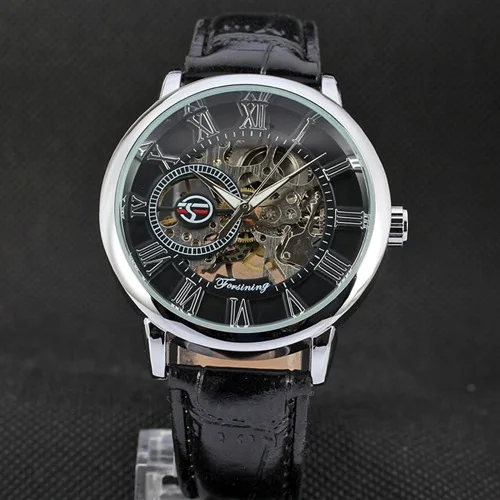 2019 Forsining Top Brand Hollow Engraving Black Gold Case Leather Skeleton Mechanical Business Watches Men Luxury Heren Horloge