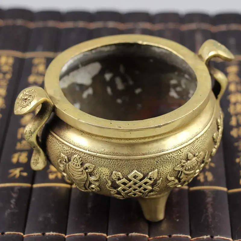 

China archaize brass double ear Decorative pattern incense burner