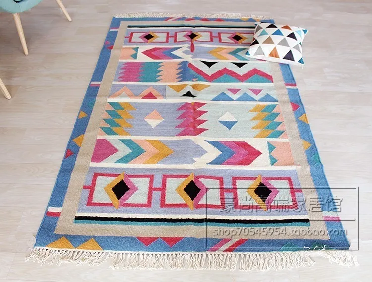 

India Kilim Kilrim Wool Manual Weave Carpet Hit Color Children Lovely Pink Colour Bedroom Carpet