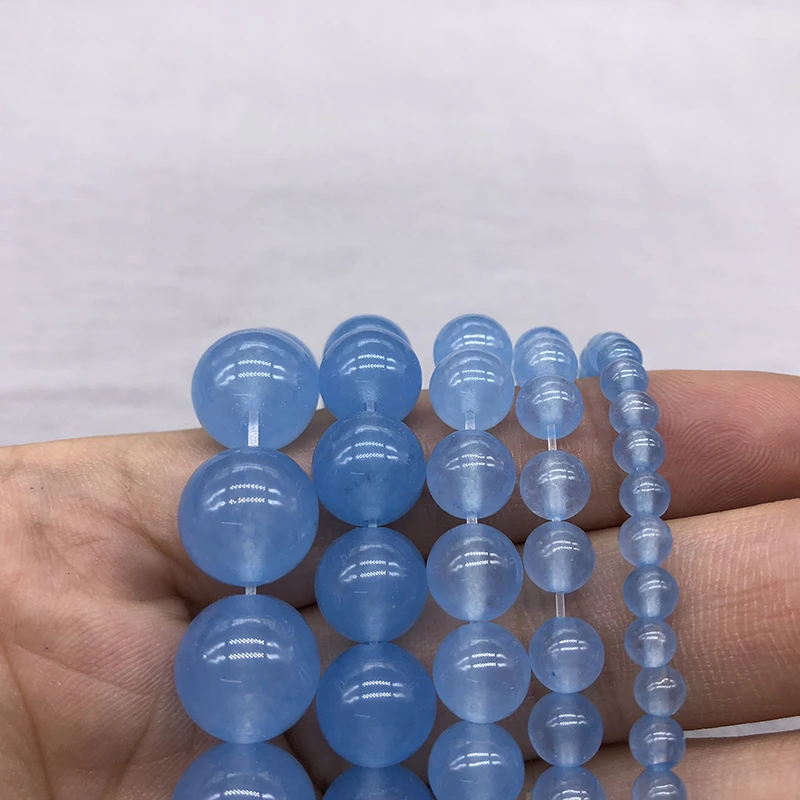 Natural Stone Light blue Chalcedony Jades Round Loose Beads 4 6 8 10 12MM Fit DIY Bracelet&Necklace Jewelry Making Part