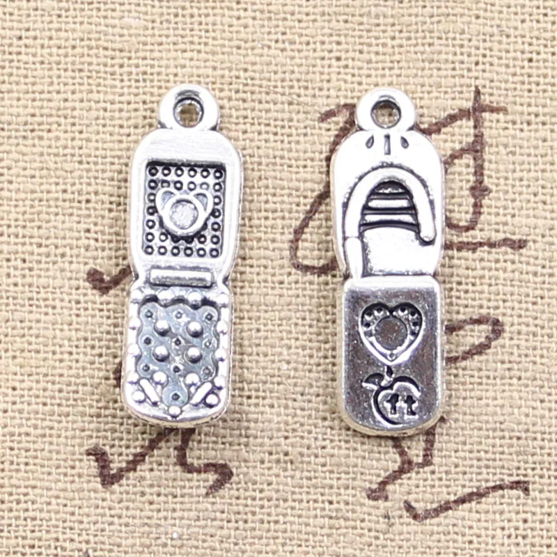 15pcs Charms Cellphone Mobile 27x8mm Antique Silver Color Plated Pendants Making DIY Handmade Tibetan Silver Color Jewelry