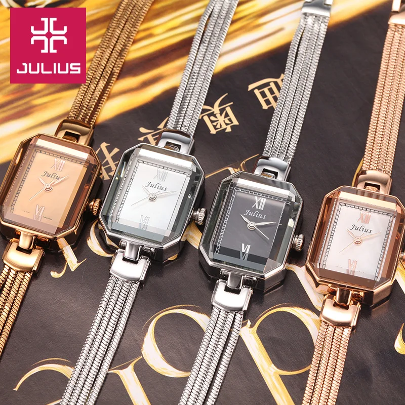 Julius frauen Uhr Japan Quarz Stunden Feine Mode Schlange Kette Armband Band Uhr Rechteck Shell Mädchen Geschenk Keine box