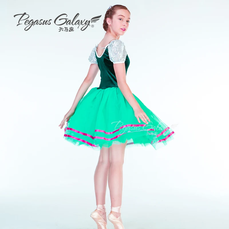 Cô gái Nhung Cơ Thể Màu Xanh Giselle Váy Nữ Ballet Khiêu Vũ Trang Phục Tutu Dress Adult Coppelia Ballerina Váy Ba Lê Váy B-6366