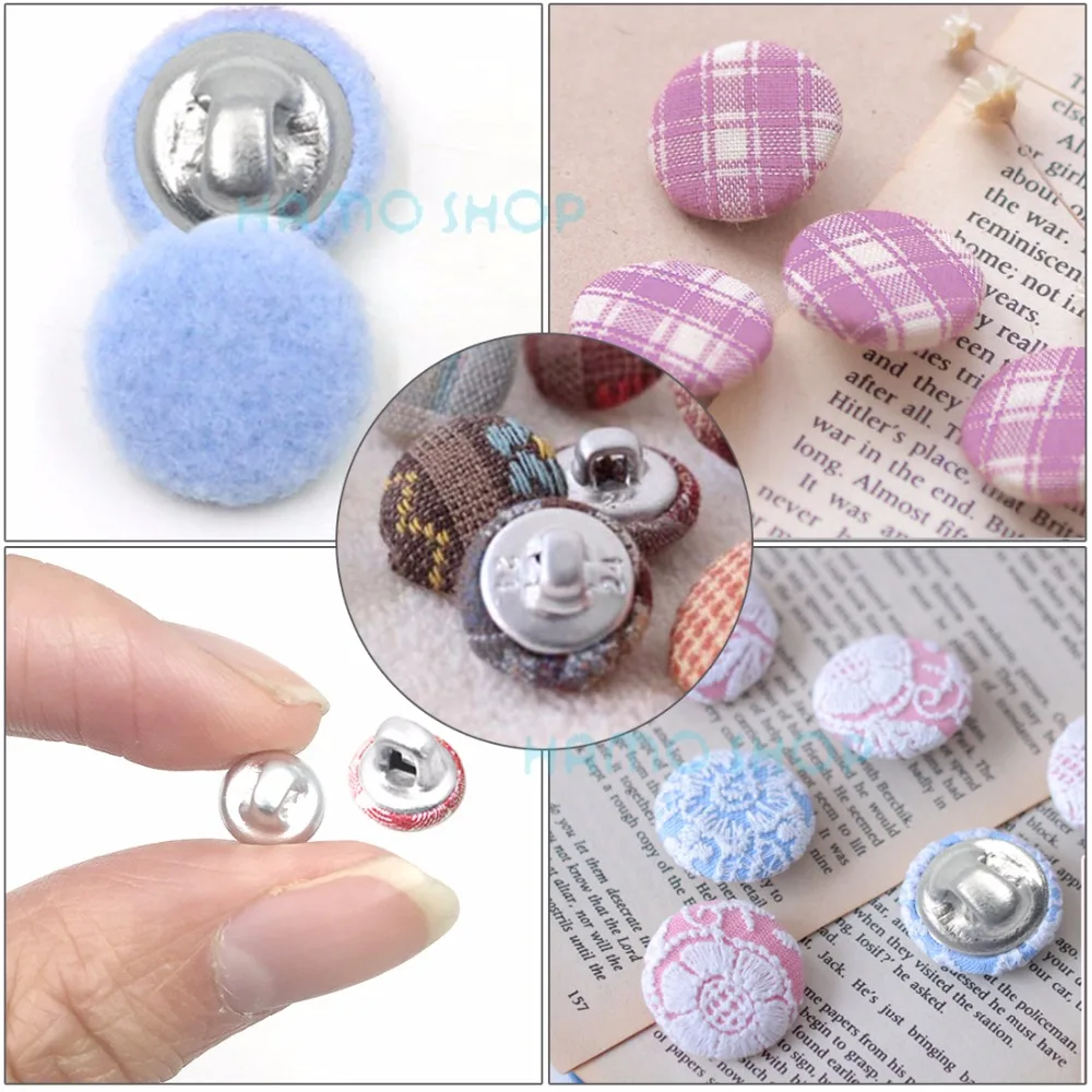 100Set/Lot#16-60Aluminum Round Mushrooms Fabric Covered Cloth Button Cover Metal Jewelry Accessories Handmade DIY craft 4Buttoms