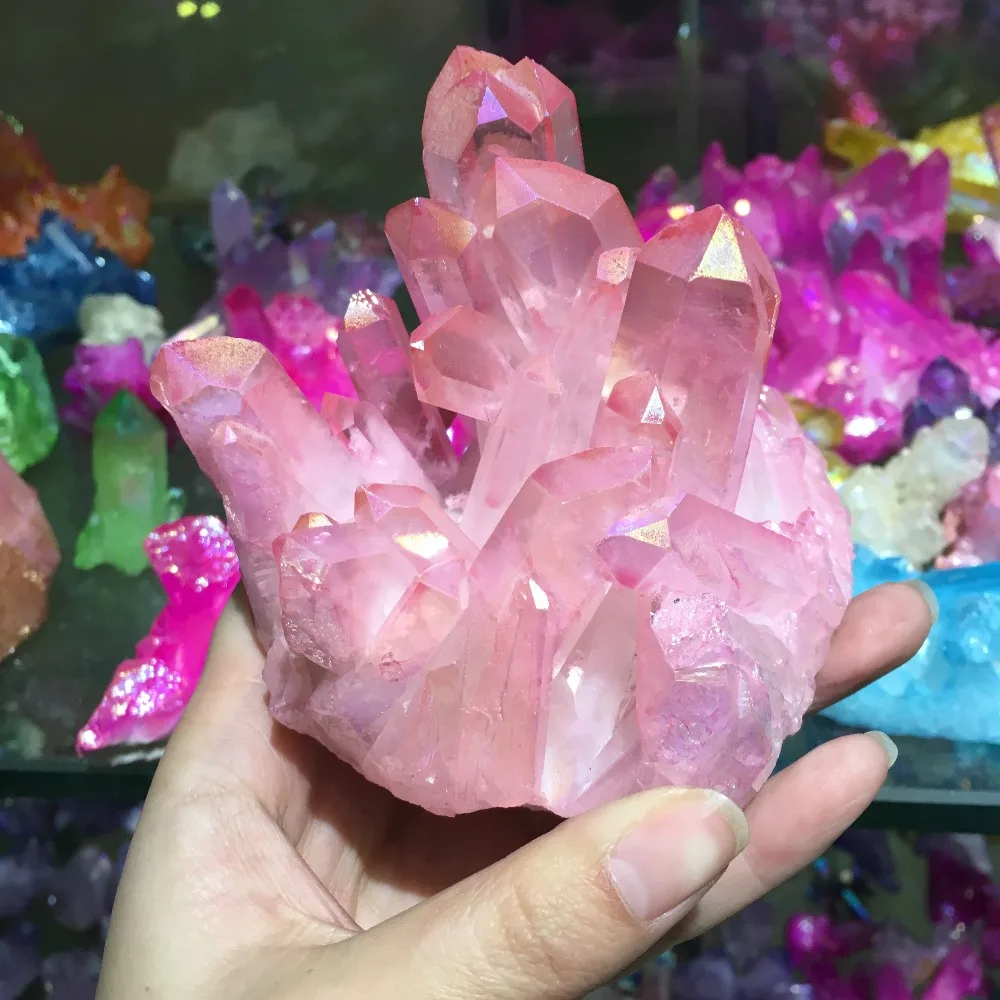 260-320g Rare beautiful rose flame aura quartz crystal cluster specimen