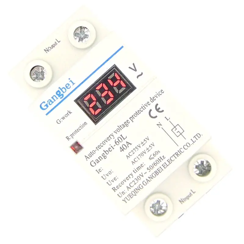 

40A 220V auto reconnect over voltage and under voltage protection protective device relay with Voltmeter voltage monitor