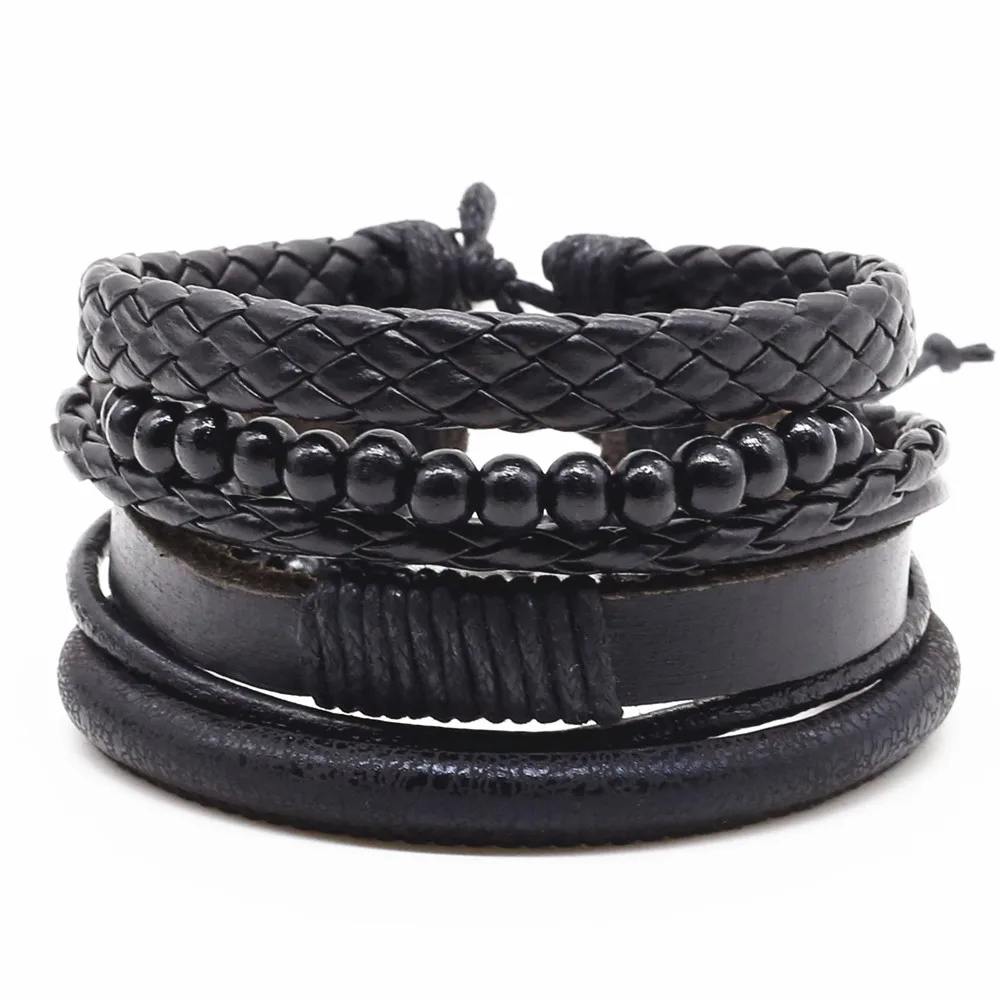 New Fashion Weave Vintage Beads Leather Black Male Men Bracelets Women Female Jewelry Accessories