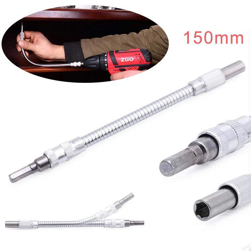 1pc 150mm Universal Angle Socket Driver Adapter Shaft Hex Drill Bit Turning Connectin Flexible Extension Soft Screwdriver Holder