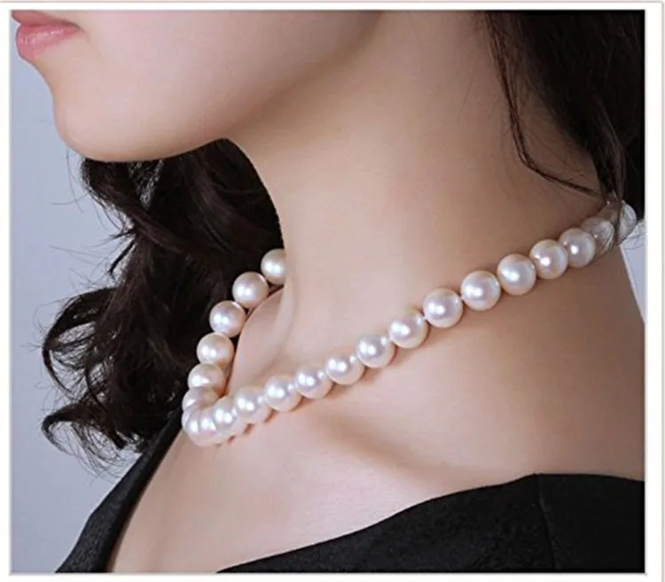 real natural big Counter genuine 9-10mm light day round pearl necklace and genuine female send mom a giftnoble lady's