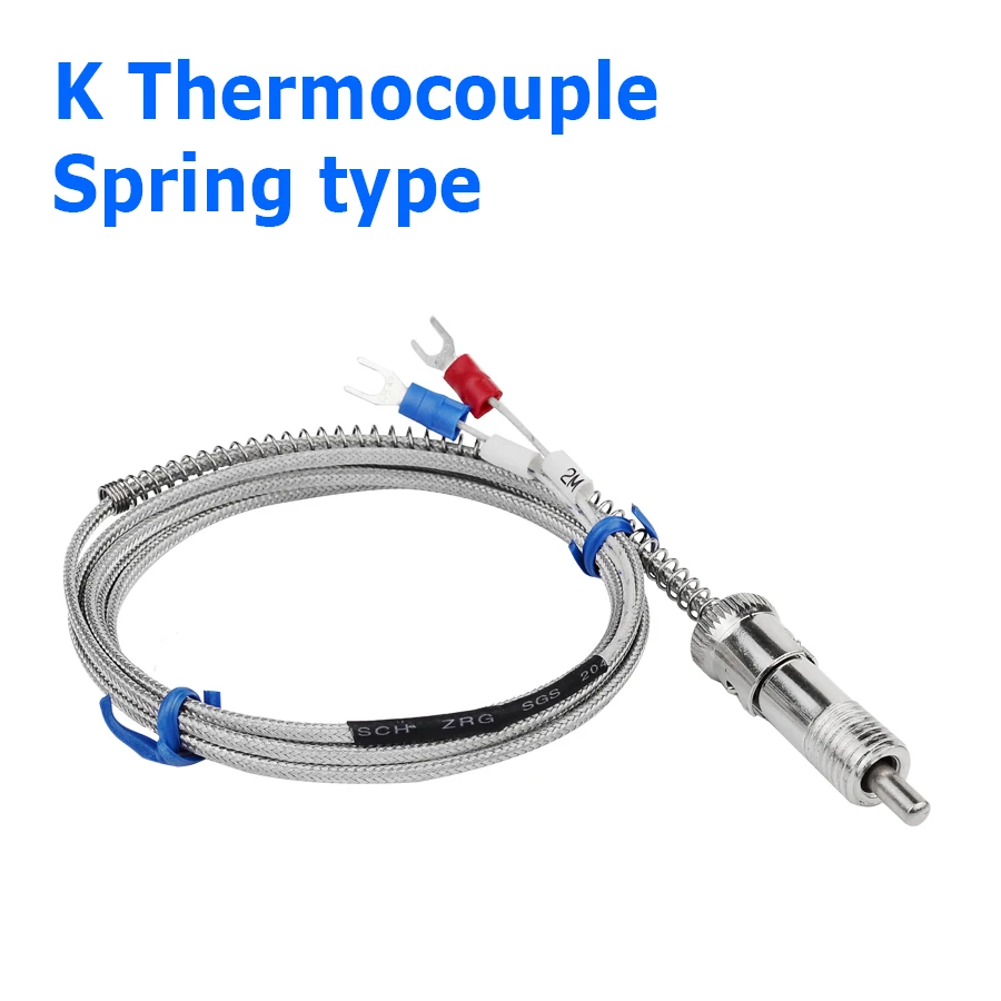 Stainless Steel Temperature Sensor K Type Thermocouple Bayonet Compression Spring with 2m Cable Wire for Temperature Controller