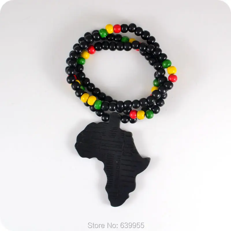 Good Wood NYC X Chase Infinite Black Africa Map Pendant Wooden Beads Necklace Hip Hop Fashion Jewelry