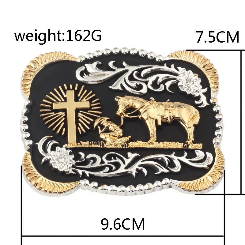 Golden Horse Cross Alloy Belt Buckle Cowboy for Men Decoration