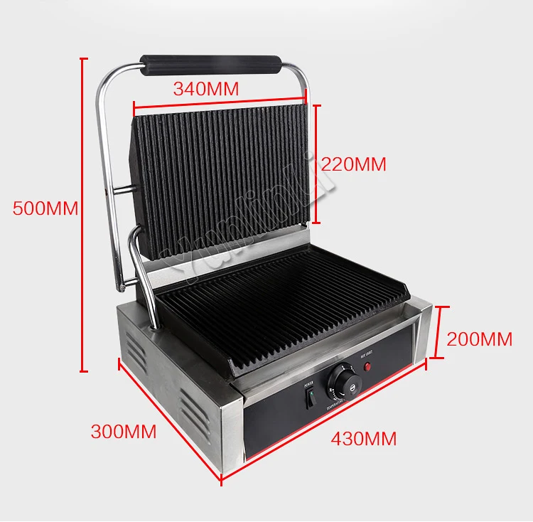 Commercial Electric Stripe Contact Grill Panini Press Plates Sandwich Press Plates Eelctric Steak Contact Grill  Single Stove